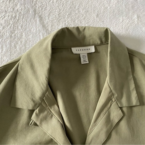TOPSHOP Green Crop Short Sleeve Button Up Size 8 - Picture 4 of 7